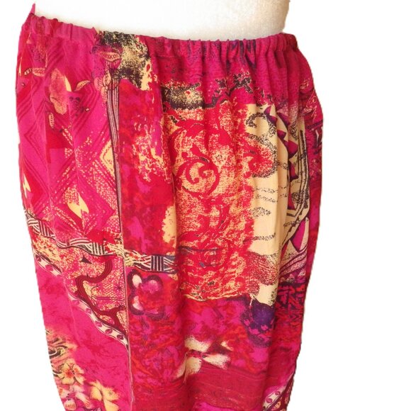 Silk Midi Skirt by Chico's/ Ruffled Slit Hem/ Hot Pink Floral/ 2 - Picture 3 of 9